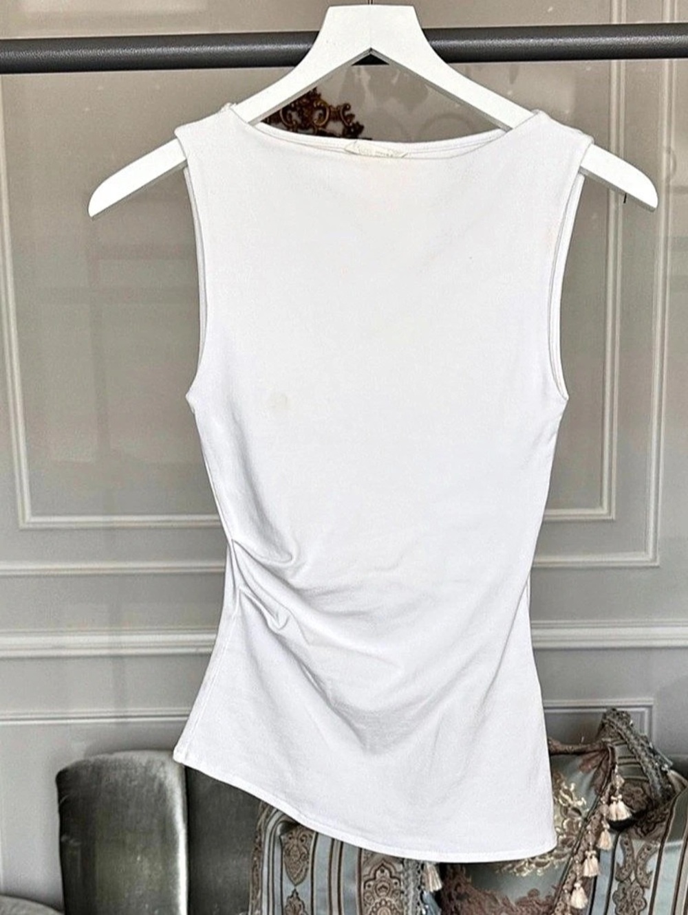 Zara White Asymmetric Sleeveless Ruched Tank Top Size Small